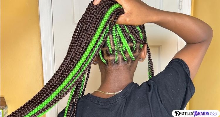 Black and Neon Green Knotless Braids