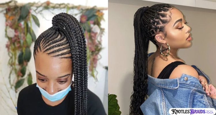 Knotless Braids with Braided Ponytail