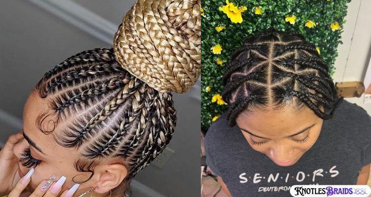 Knotless Braids with Scalp Designs