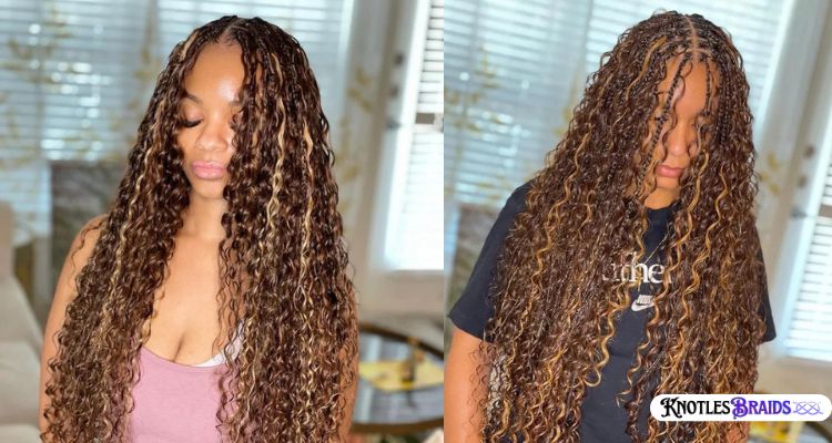 Brown Knotless Braids with Curls