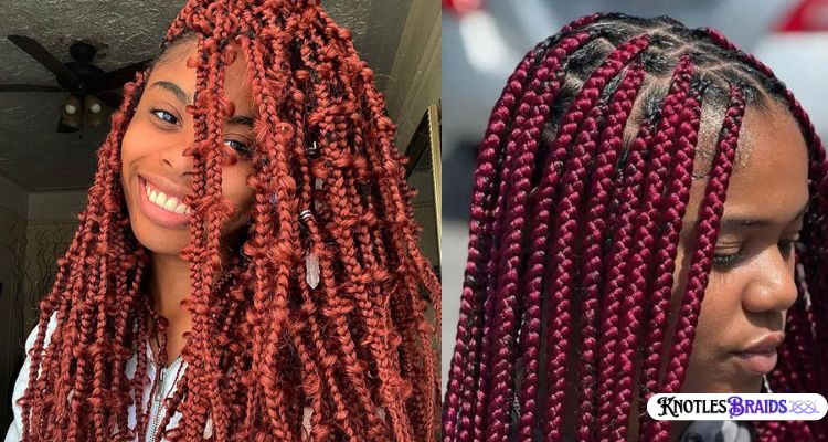 Brown and Red Knotless Braids