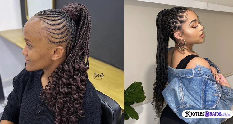 High Ponytail Knotless Braids with Curly Ends