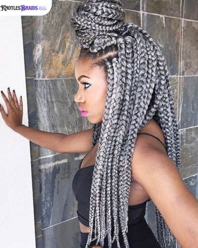 Jumbo Knotless Braids in a High Bun