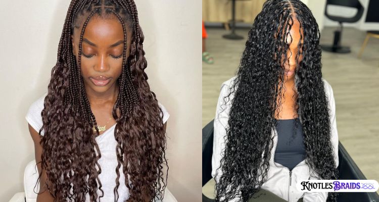 Wavy Knotless Braids with Curly Ends